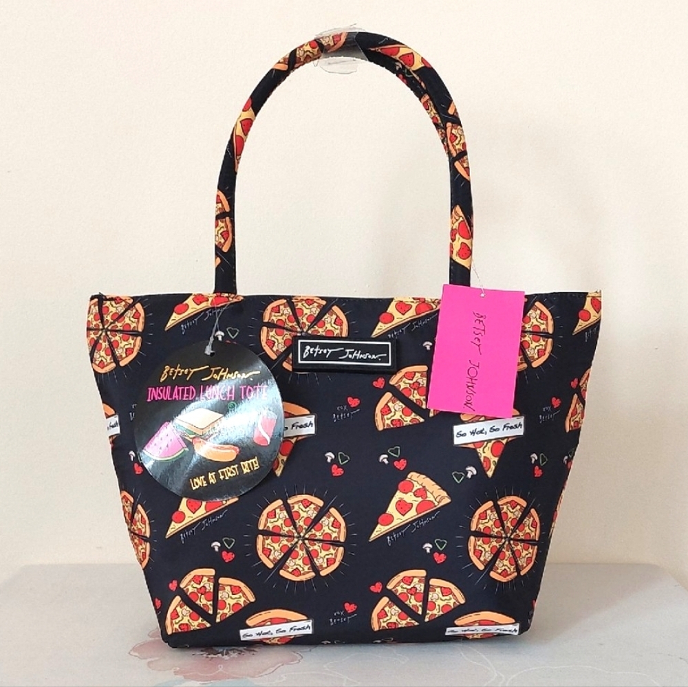 New Betsey Johnson Pizza Print Lunch Tote Bag - Picture 2 of 16